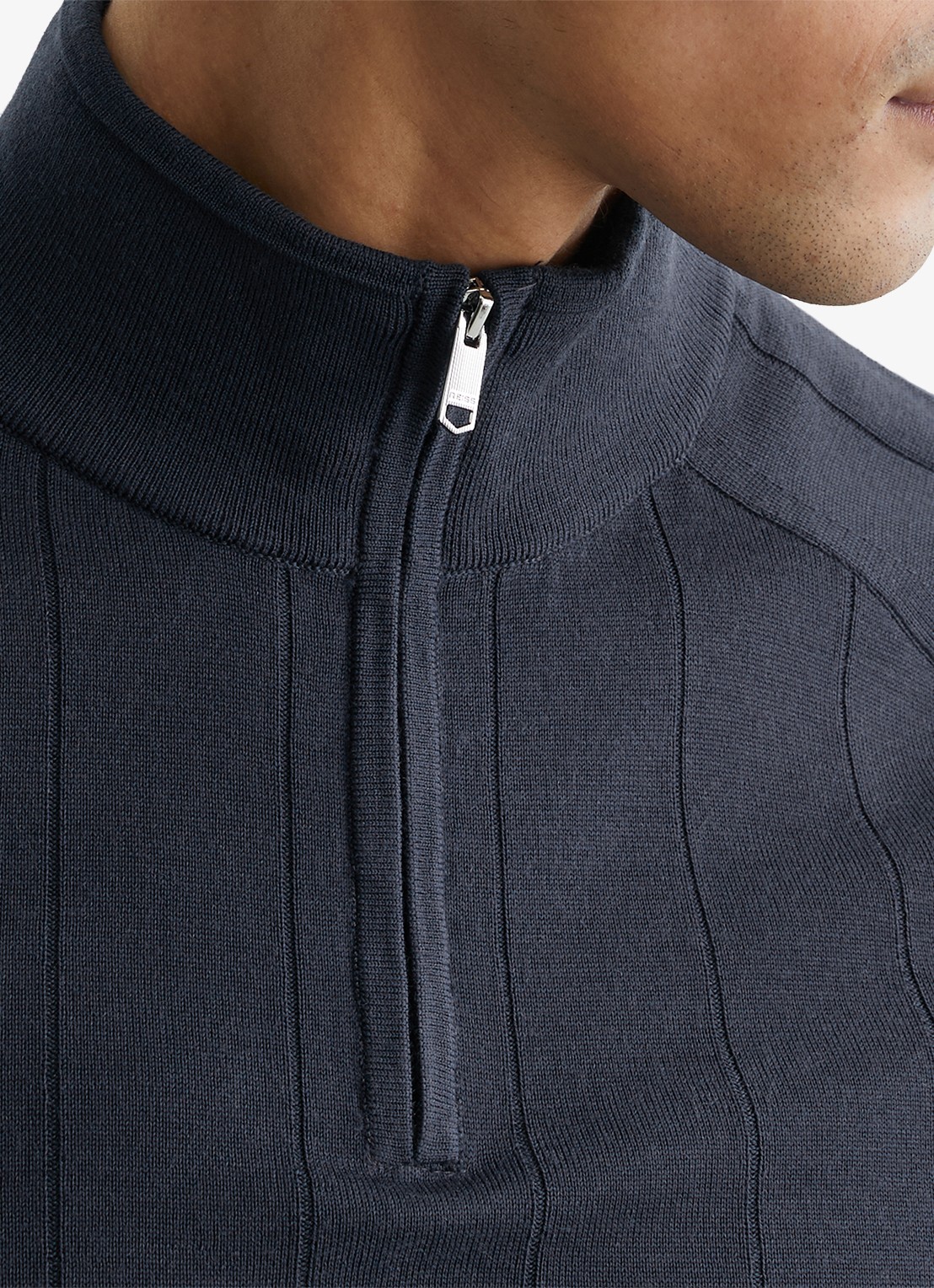 Reiss Findlay trui van merino wol met halve rits  - detail 3 donkerblauw