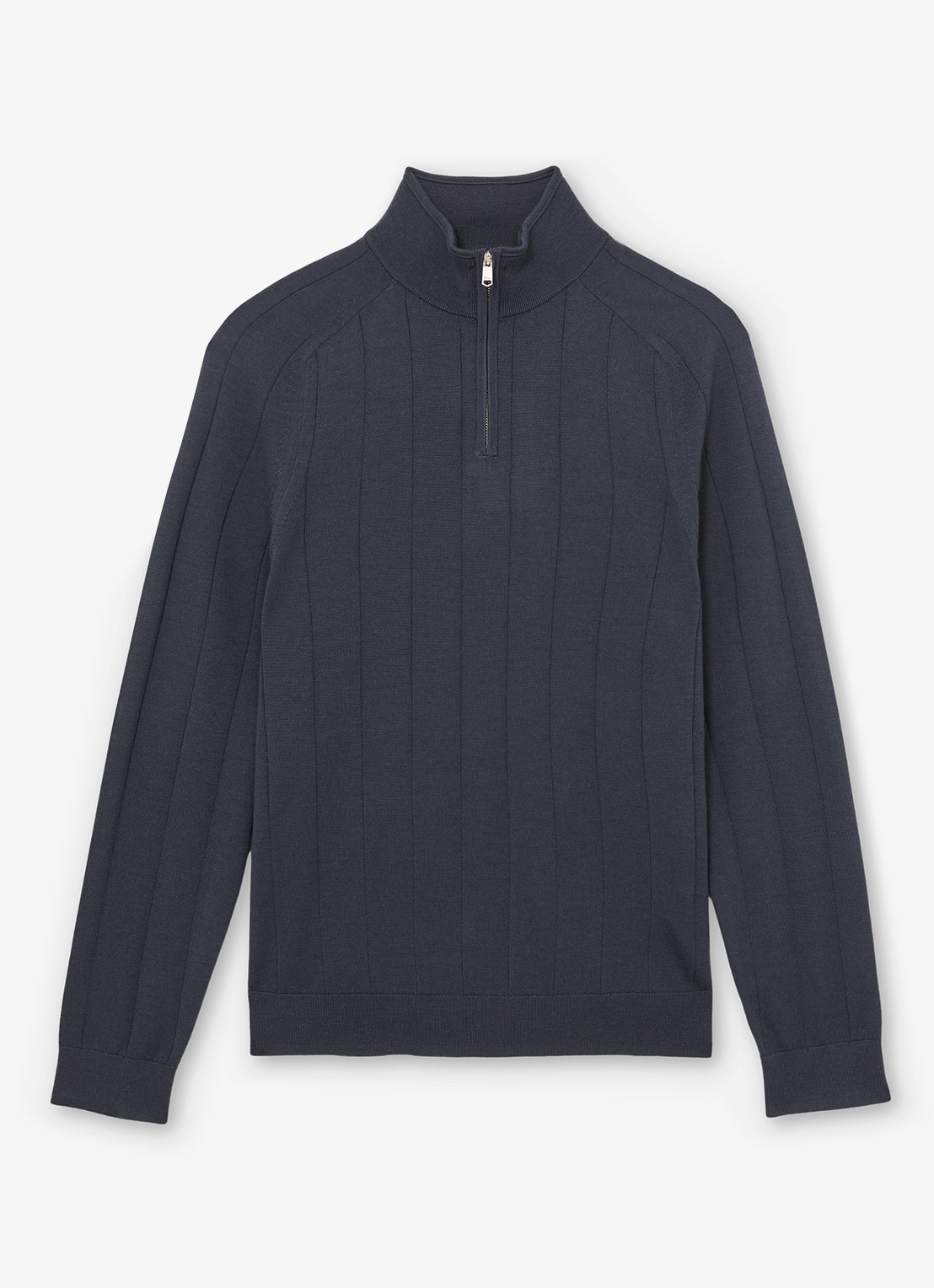 Reiss Findlay trui van merino wol met halve rits  - voorkant 4 donkerblauw