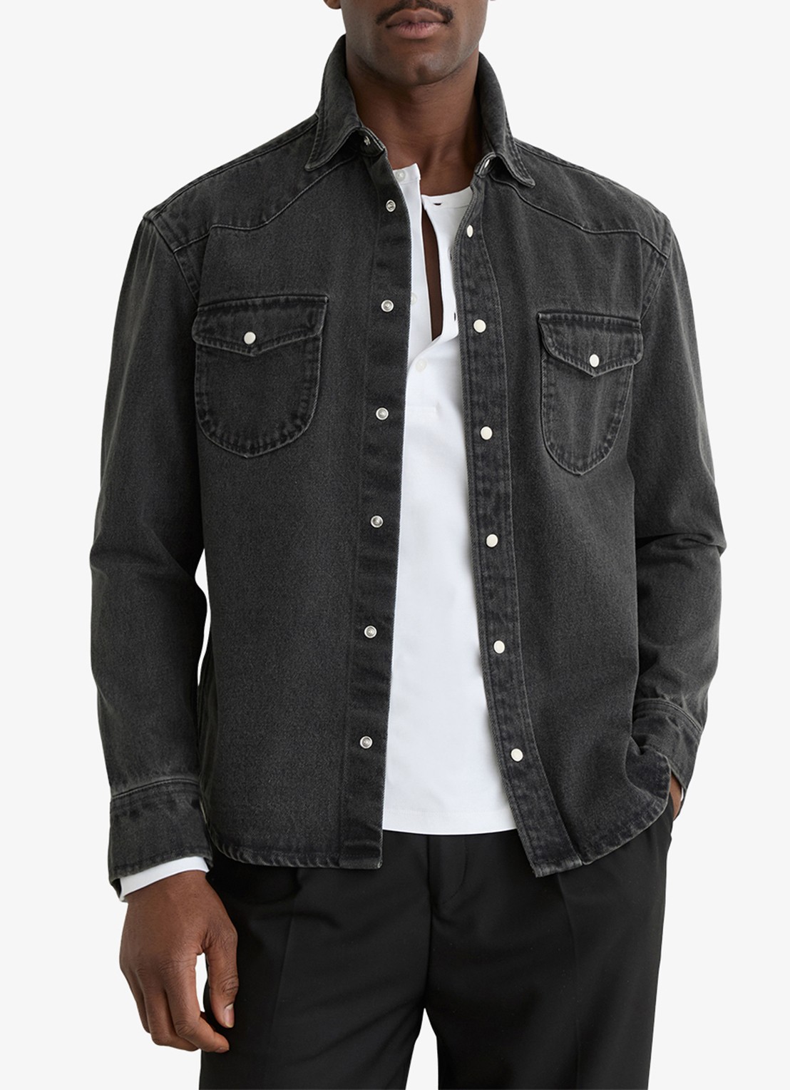 Reiss Finley overshirt van denim - detail 3 donkergrijs