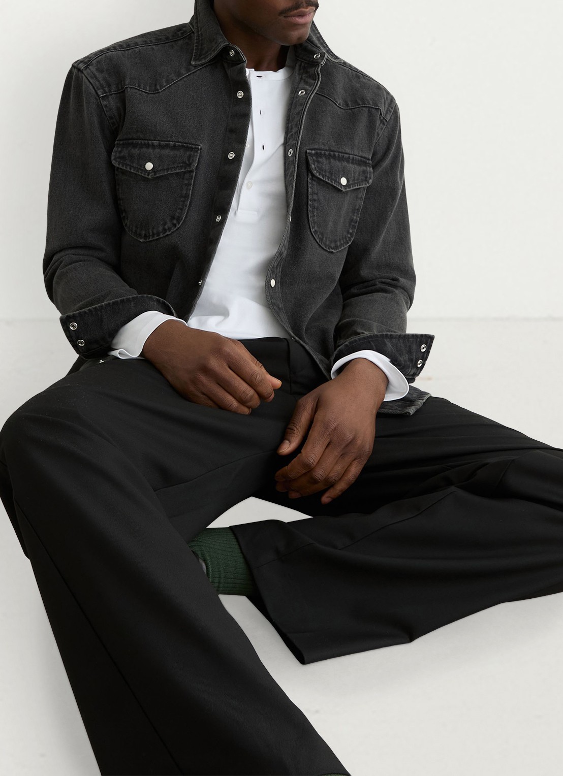 Reiss Finley overshirt van denim - detail 5 donkergrijs
