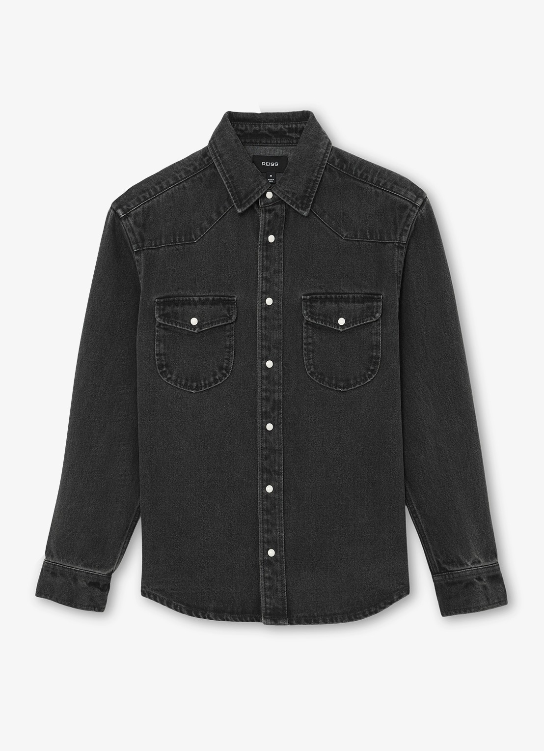 Reiss Finley overshirt van denim - voorkant donkergrijs