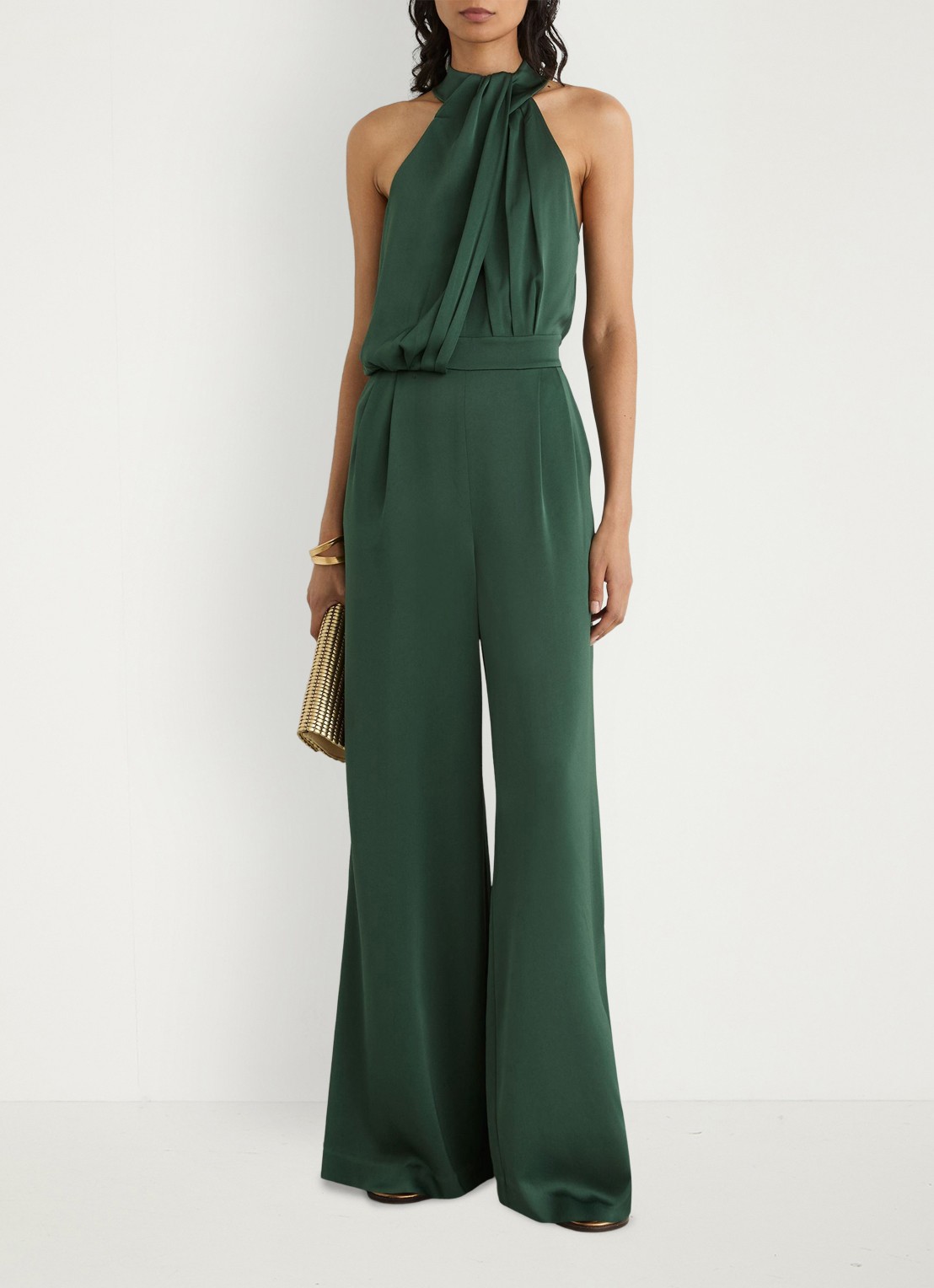 Reiss Finley wide leg jumpsuit met geplooid detail - detail 3 zeegroen