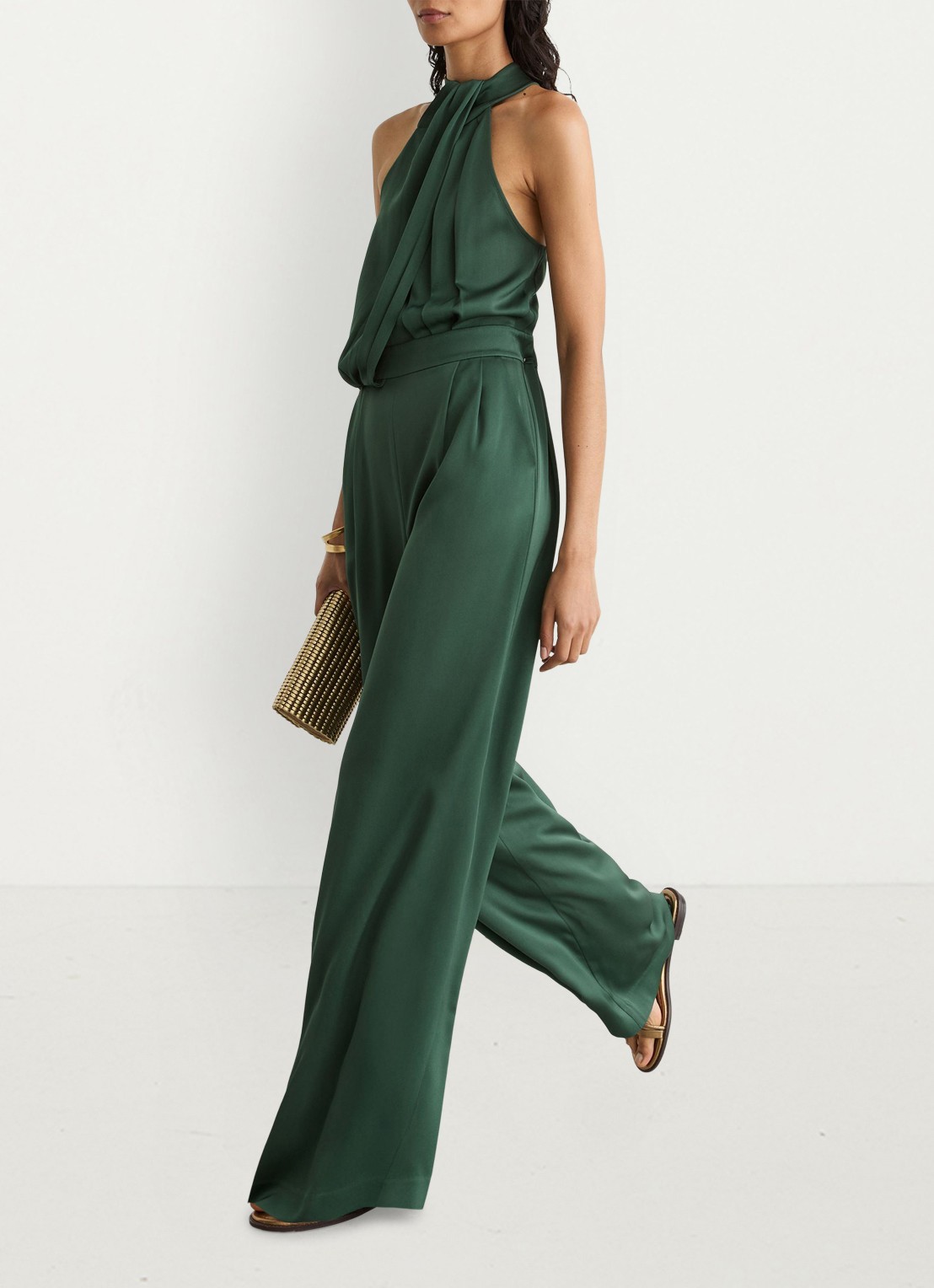 Reiss Finley wide leg jumpsuit met geplooid detail - detail 4 zeegroen