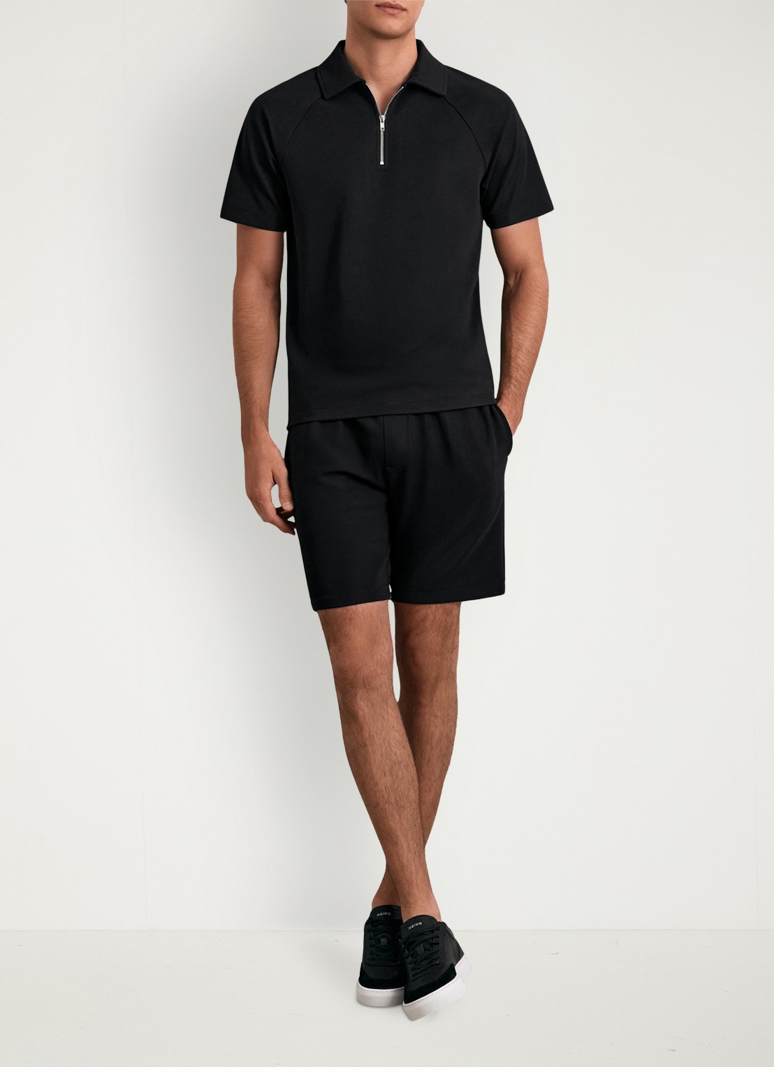 Reiss Finton sneaker van leer met suède details - voorkant 4 zwart