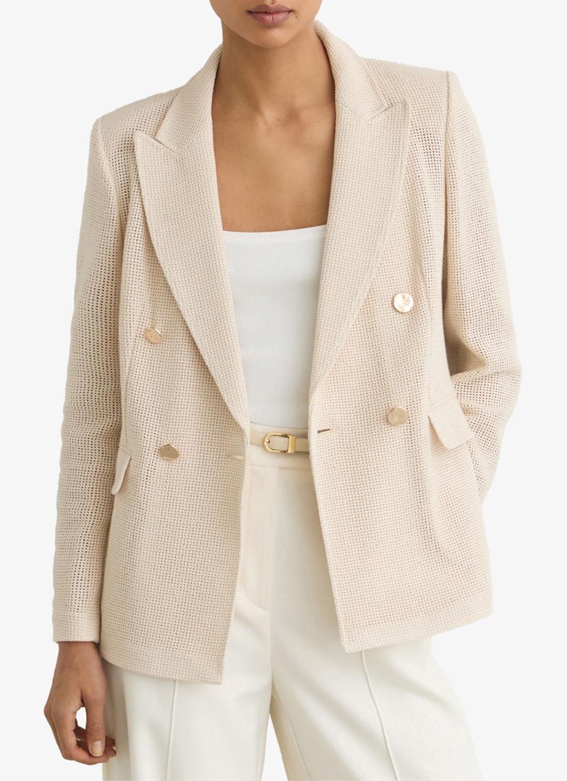 Reiss Fiore double breasted blazer met klepzakken - detail 4 beige