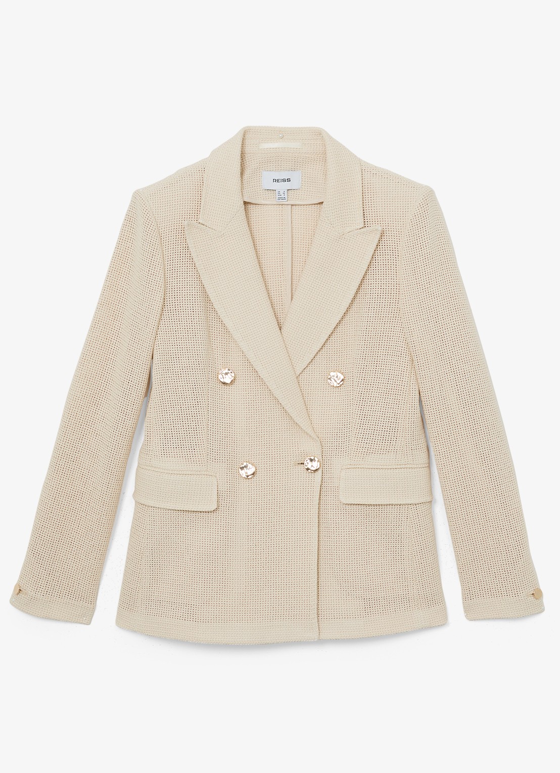 Reiss Fiore double breasted blazer met klepzakken - voorkant beige