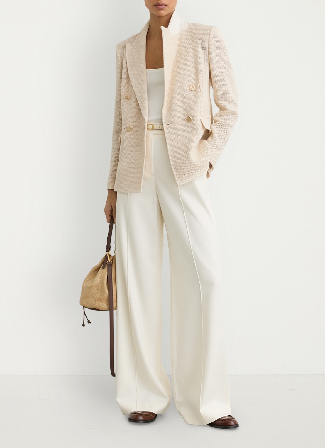 Reiss Fiore double breasted blazer met klepzakken - voorkant 2 beige