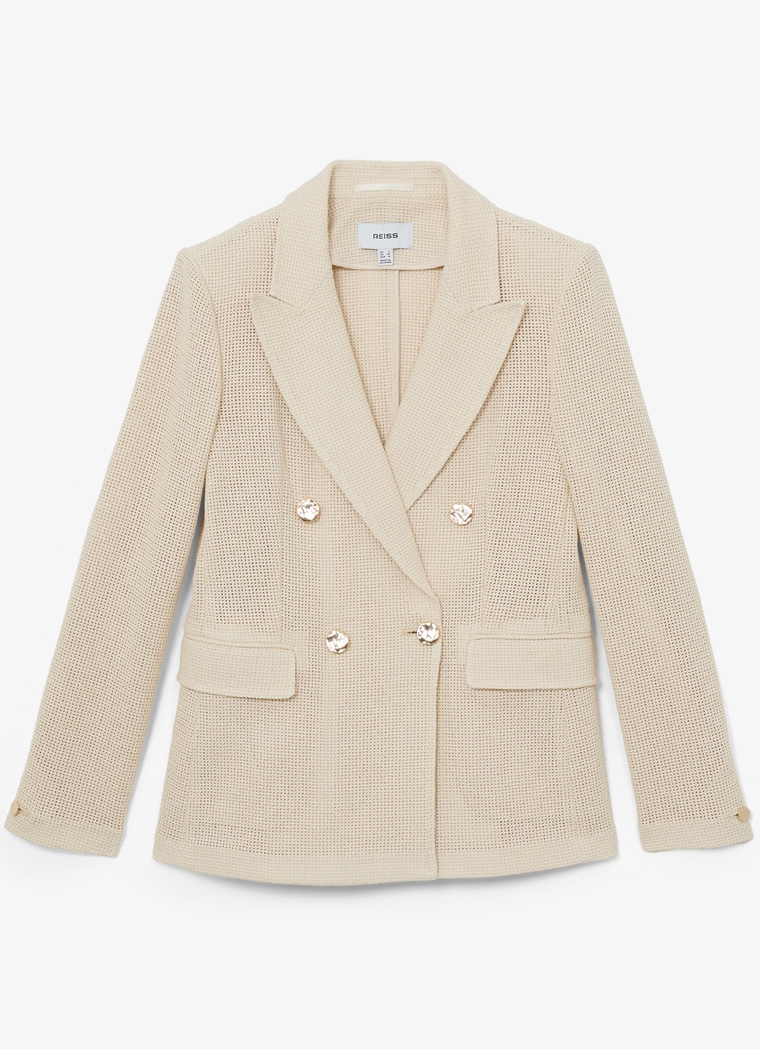 Reiss Fiore double-breasted blazer met opengewerkt dessiner - voorkant 2 creme