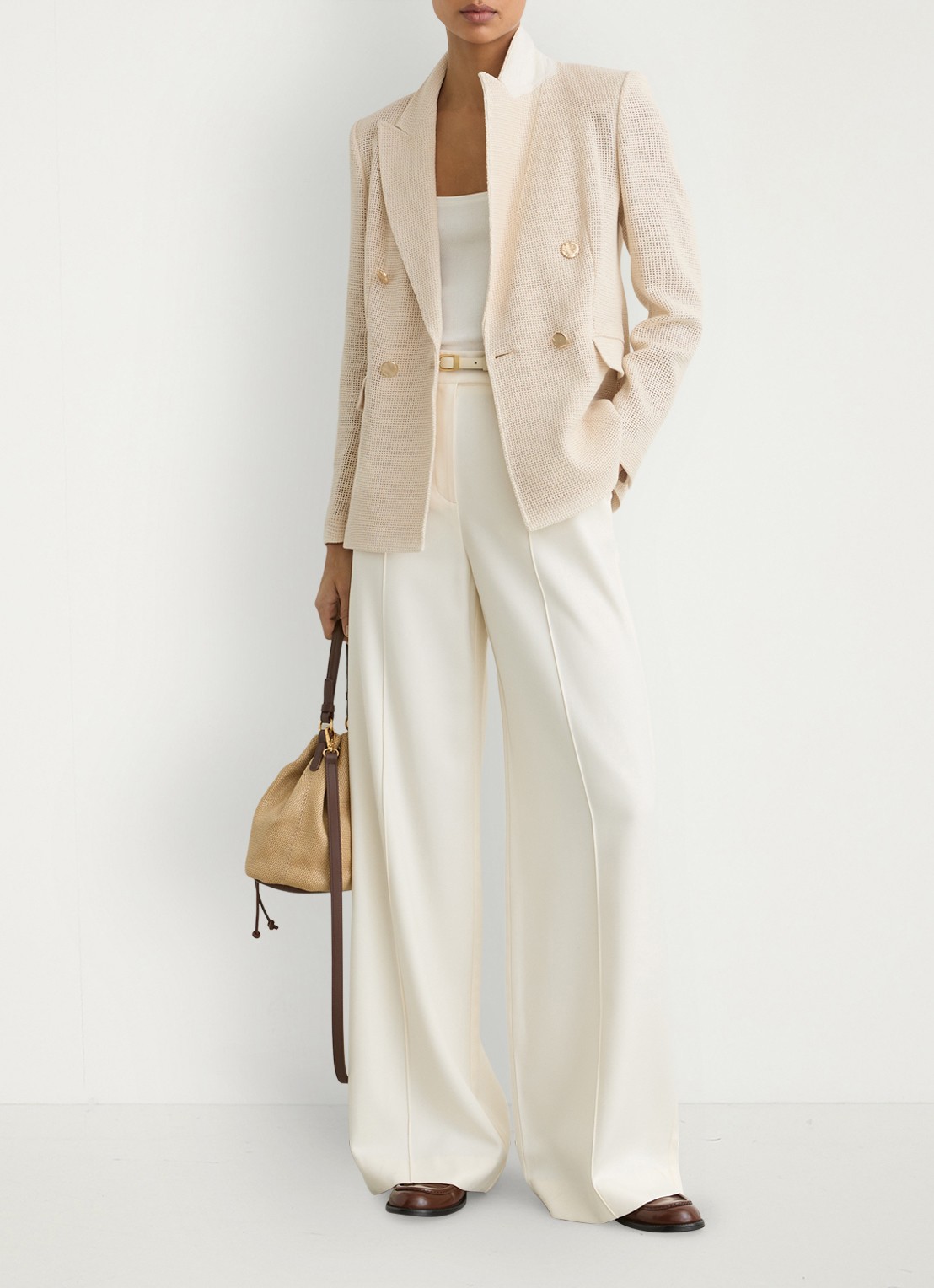 Reiss Fiore double-breasted blazer met opengewerkt dessiner - voorkant 3 creme