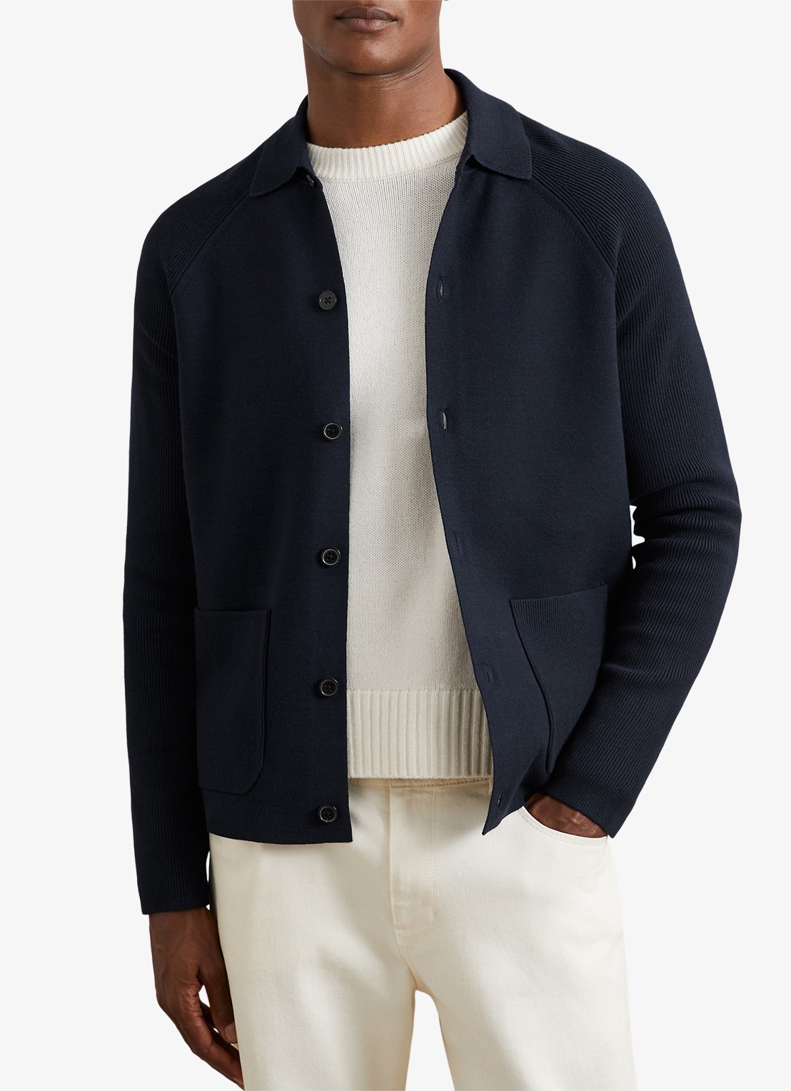 Reiss Fitzgerald fijngebreid vest met opgestikte zakken - detail 4 blauw
