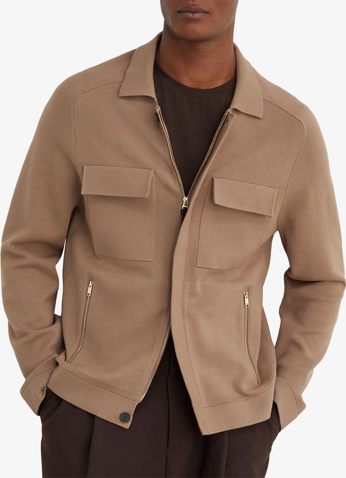 Reiss Fleetwood jack met borstzakken - detail camel