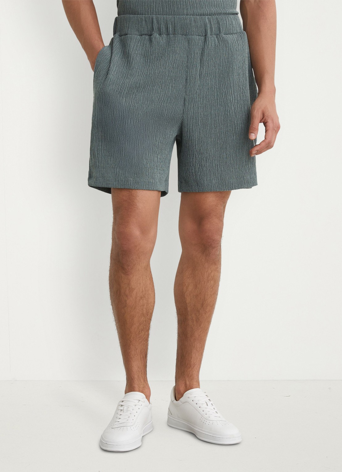 Reiss Flint regular fit korte broek met structuur - detail 3 dark sage / groen