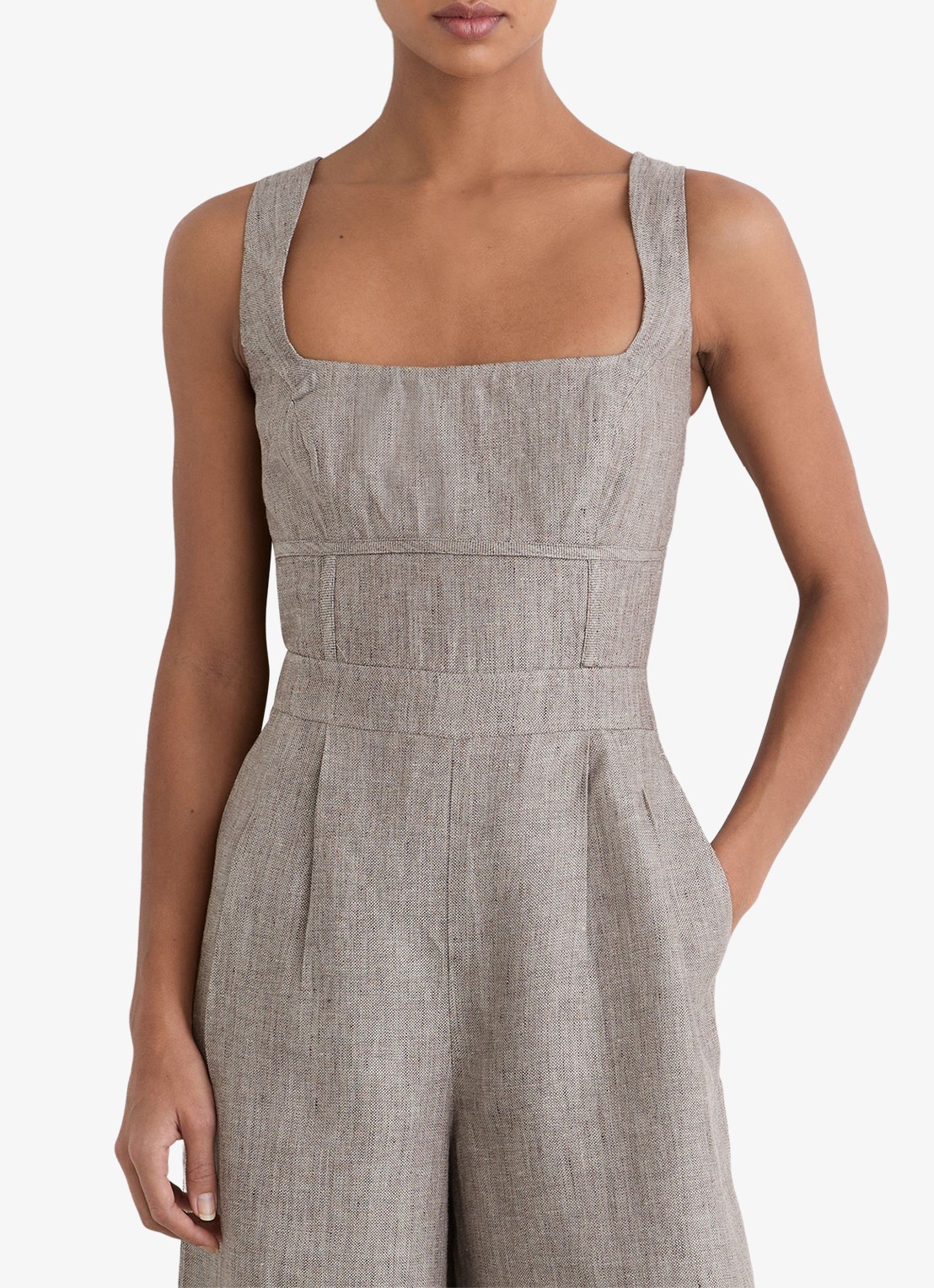 Reiss Flora wide fit jumpsuit van linnen met structuur - detail neutral / beige