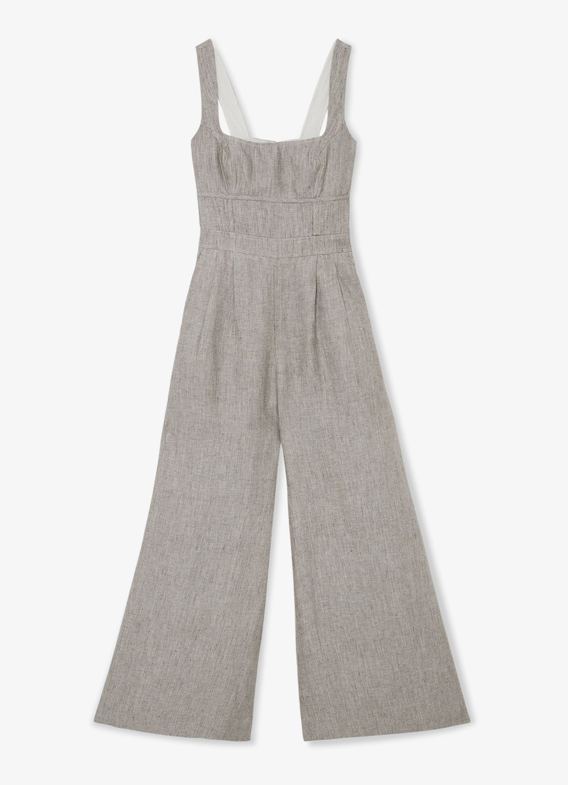 Reiss Flora wide fit jumpsuit van linnen met structuur - voorkant 5 neutral / beige