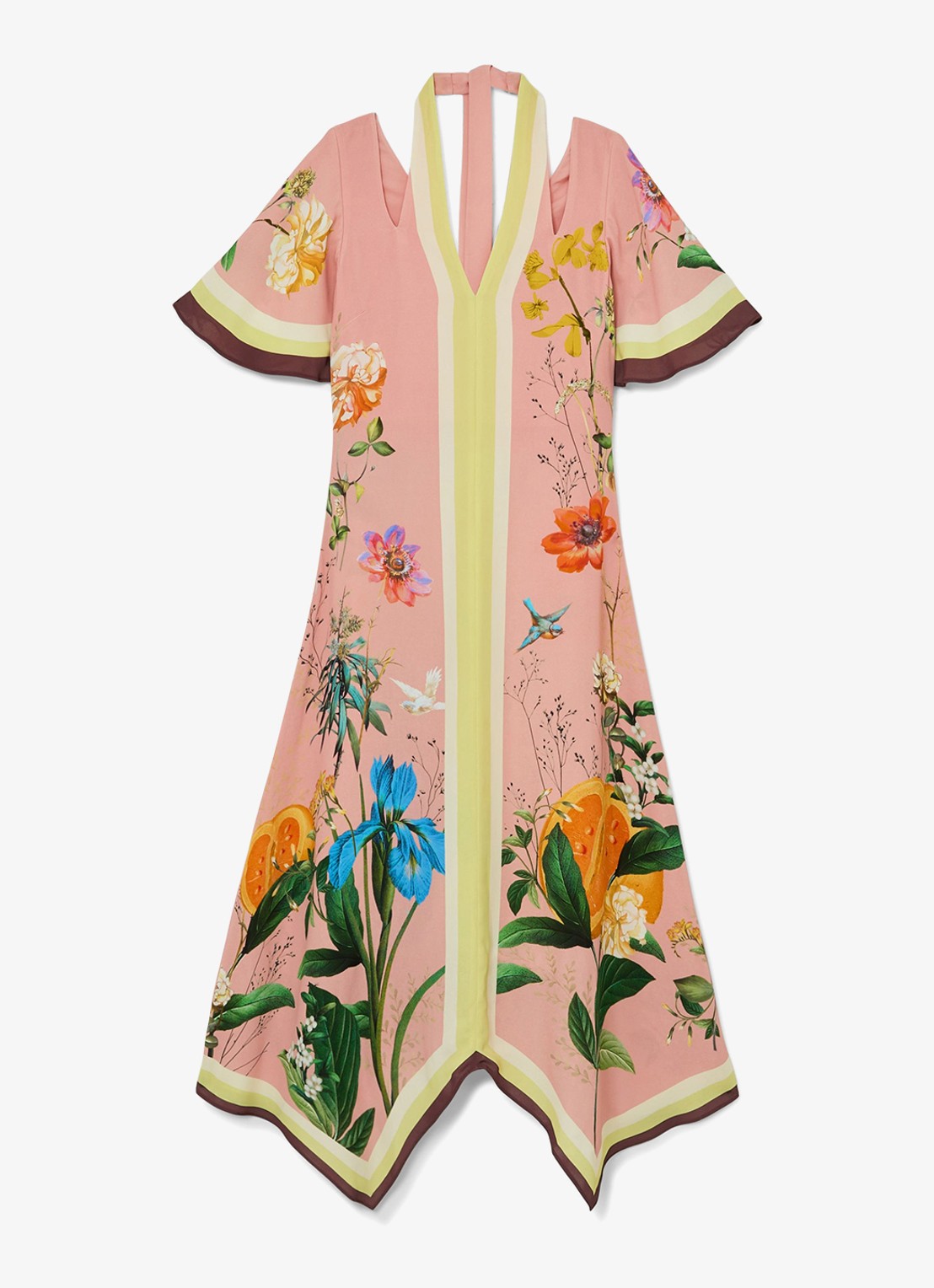 Reiss Flossy midi jurk met cut-out detail en bloemenprint - voorkant oudroze
