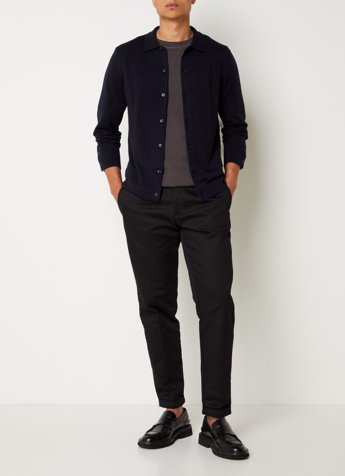 Reiss Forbes fijngebreid vest van wol met stretch - voorkant 3 donkerblauw
