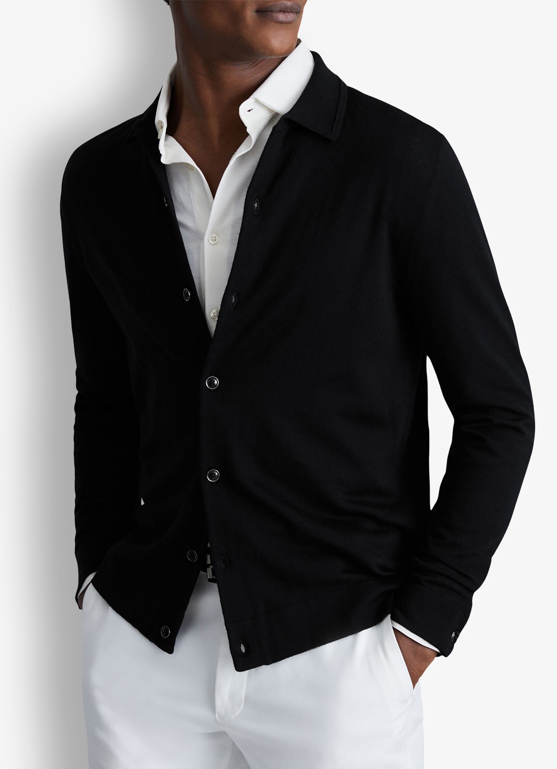 Reiss Forbes fijngebreid vest van wol met stretch - detail 4 black / zwart