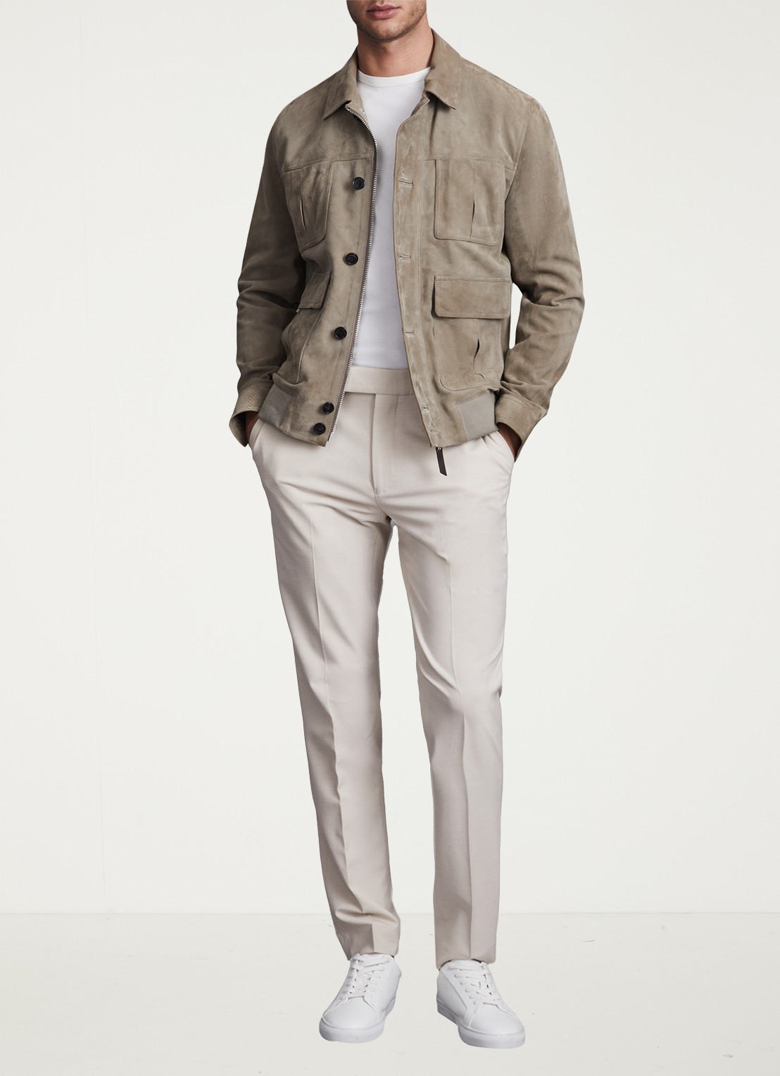 Reiss Found relaxed fit pantalon met steekzakken - voorkant 4 beige