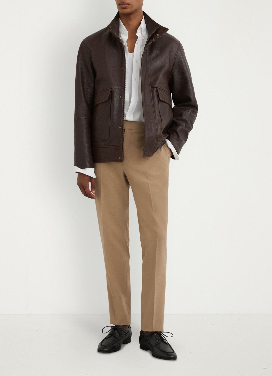 Reiss Found slim fit pantalon met steekzakken - voorkant 5 bruin