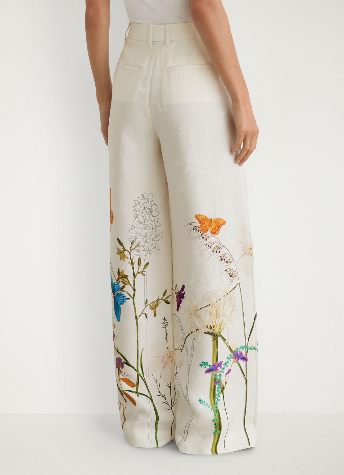 Reiss Frankie high waist wide fit pantalon met bloemenprint - achterkant creme