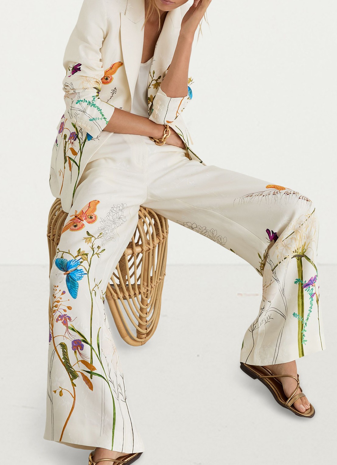 Reiss Frankie high waist wide fit pantalon met bloemenprint - detail 4 creme
