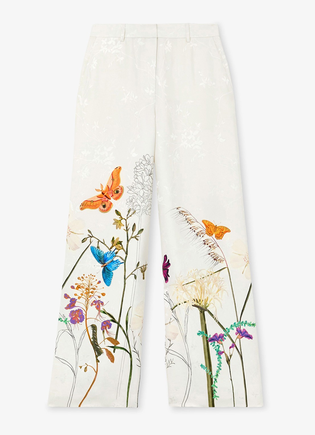 Reiss Frankie high waist wide fit pantalon met bloemenprint - voorkant 5 creme