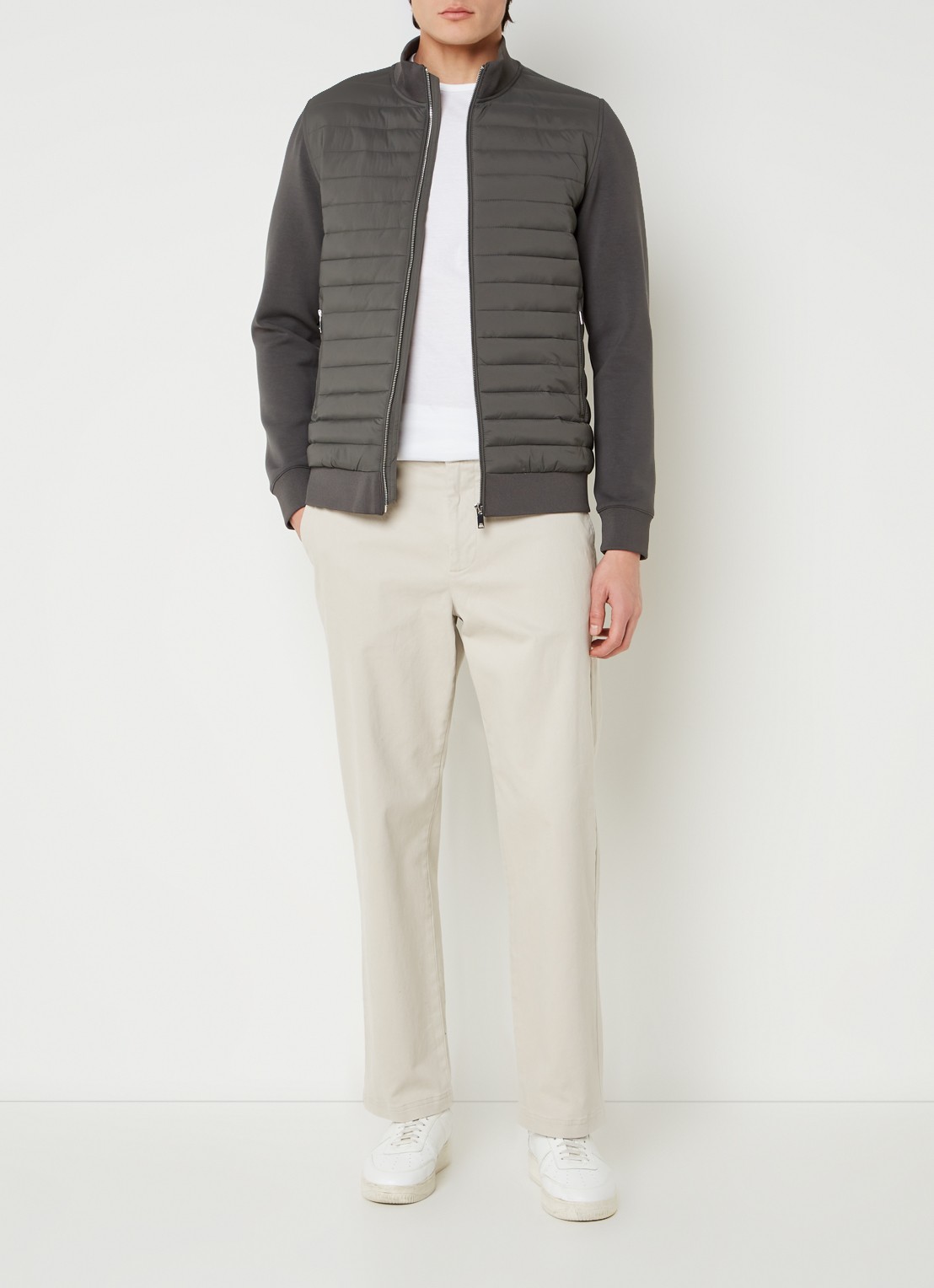Reiss Freddie sweatvest met gewatteerd voorpand  - voorkant 2 bronsgroen