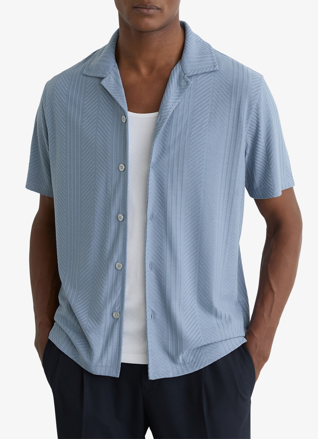Reiss Frederick overhemd met structuur  - detail 4 lichtblauw