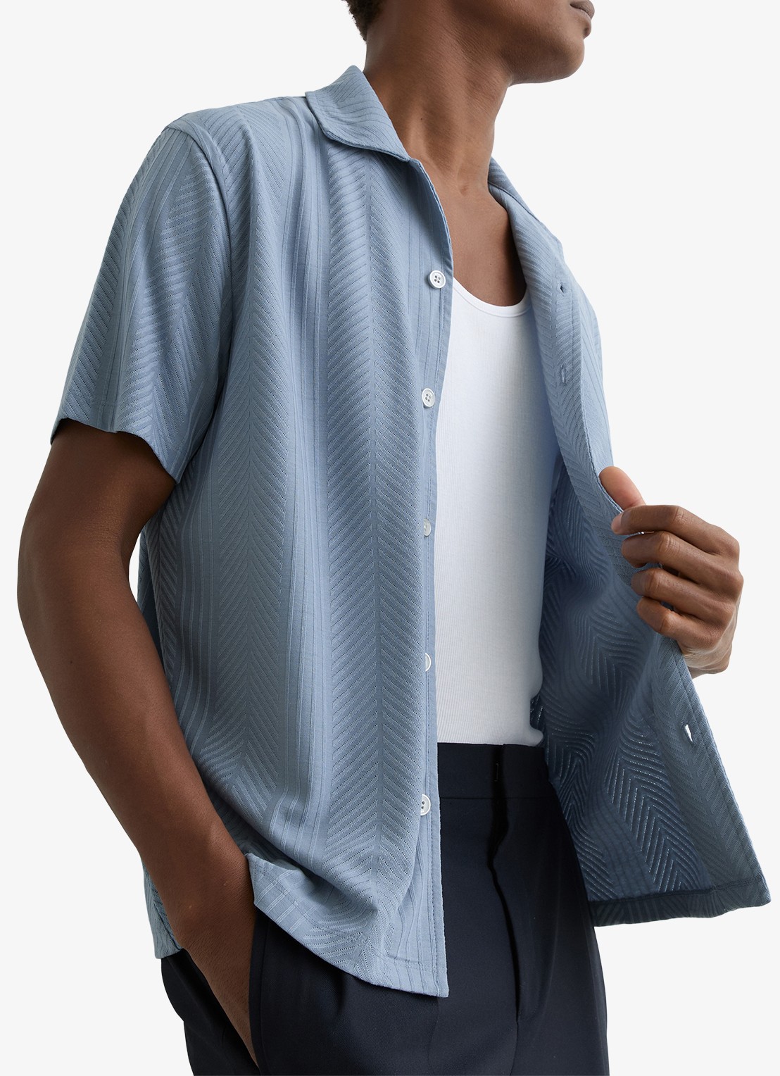 Reiss Frederick overhemd met structuur  - detail 5 lichtblauw