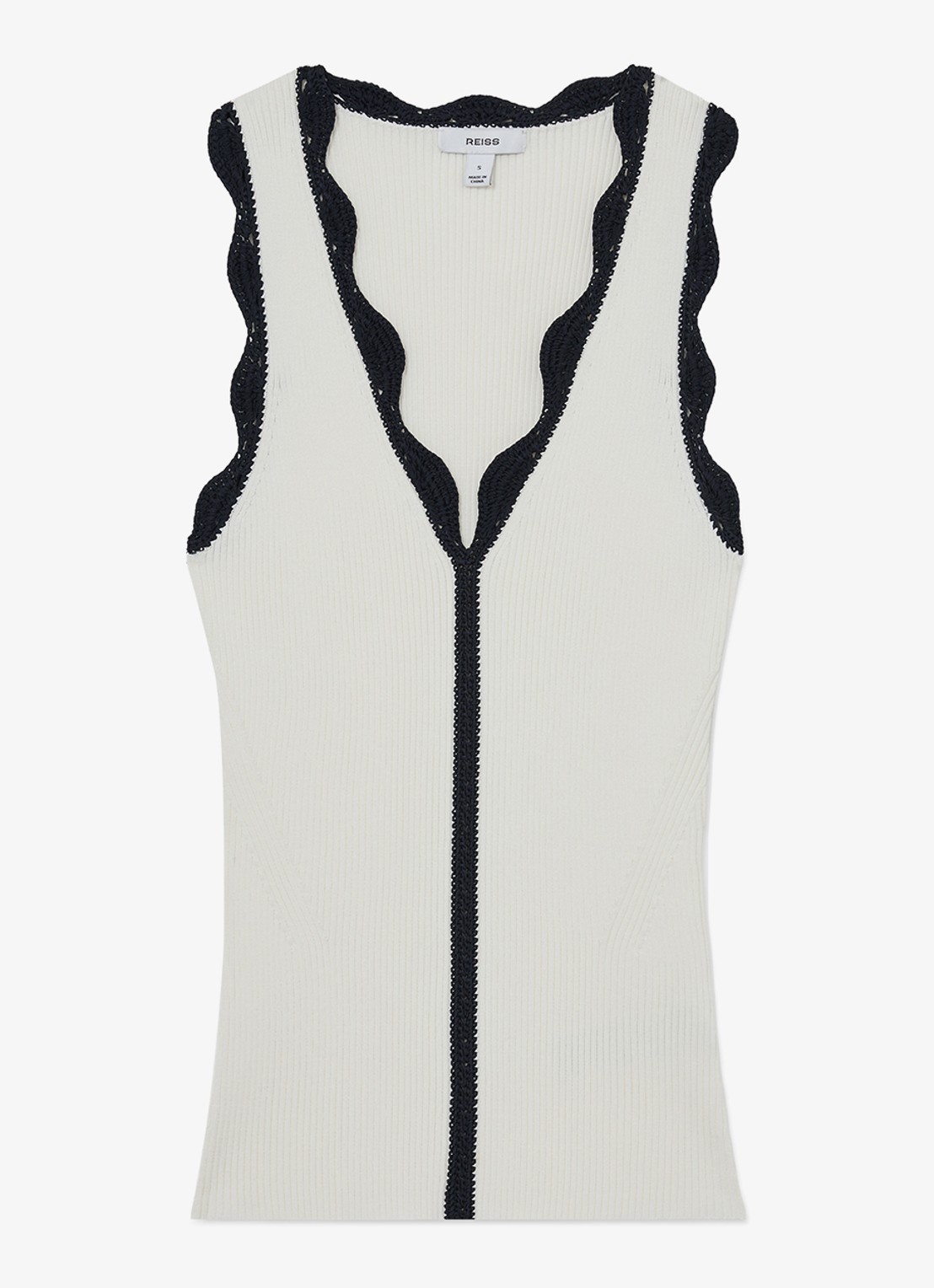Reiss Freya top met ribstructuur - voorkant 5 gebroken wit