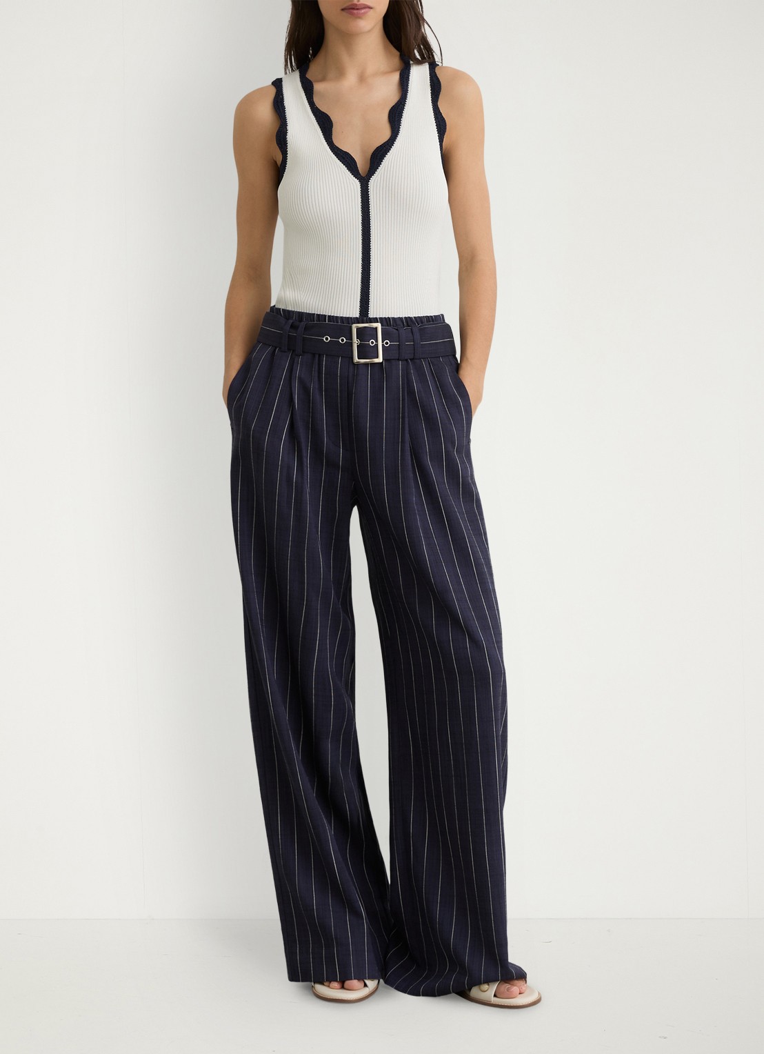 Reiss Freya top met ribstructuur - voorkant 6 gebroken wit