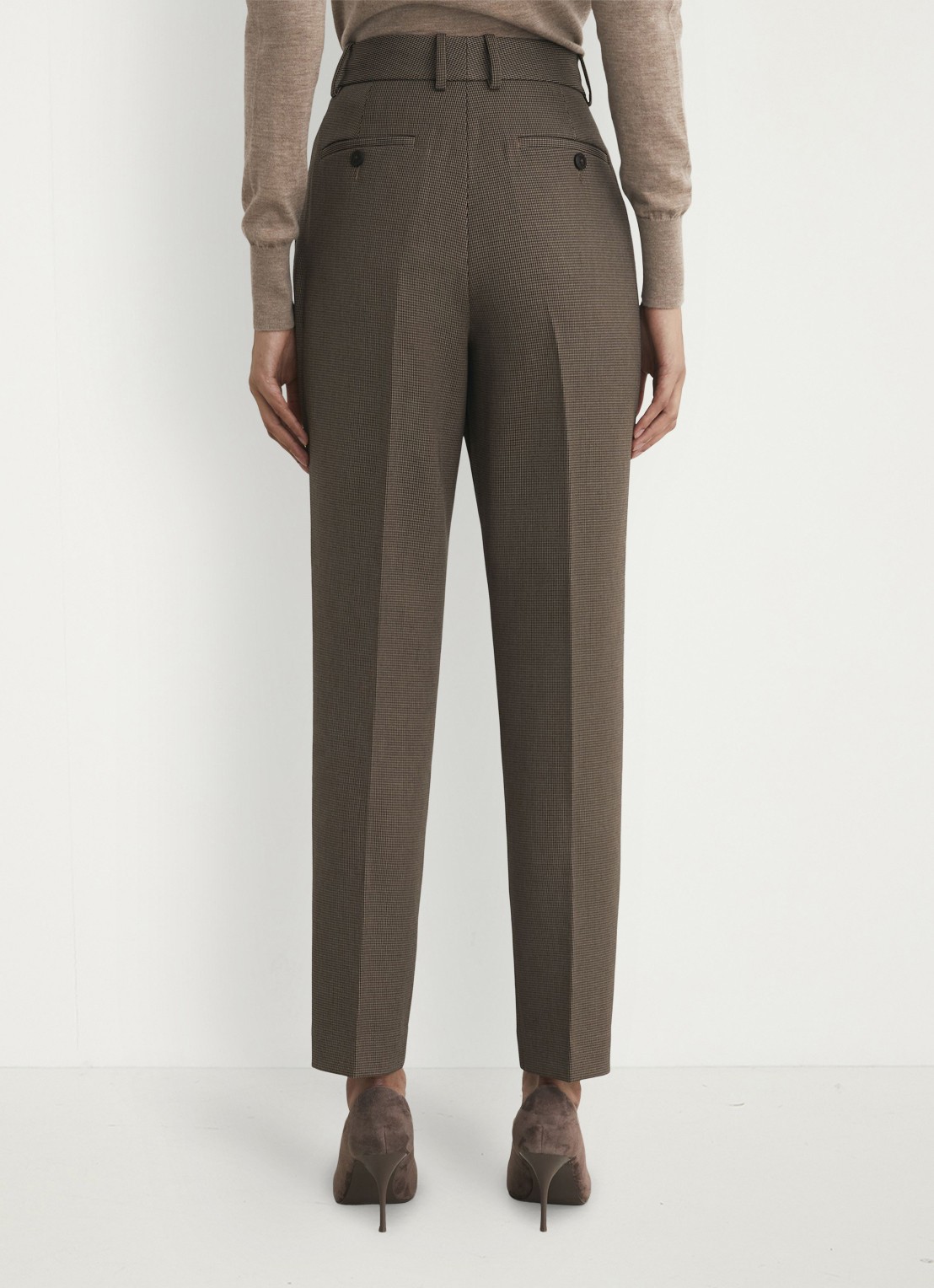 Reiss Gabi high waist slim fit pantalon met pied-de-poule dessin - achterkant 3 bruin