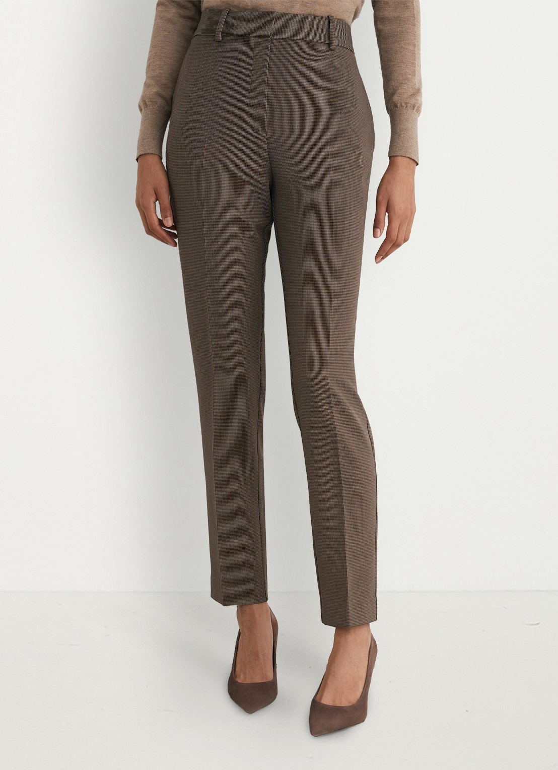 Reiss Gabi high waist slim fit pantalon met pied-de-poule dessin - detail 4 bruin