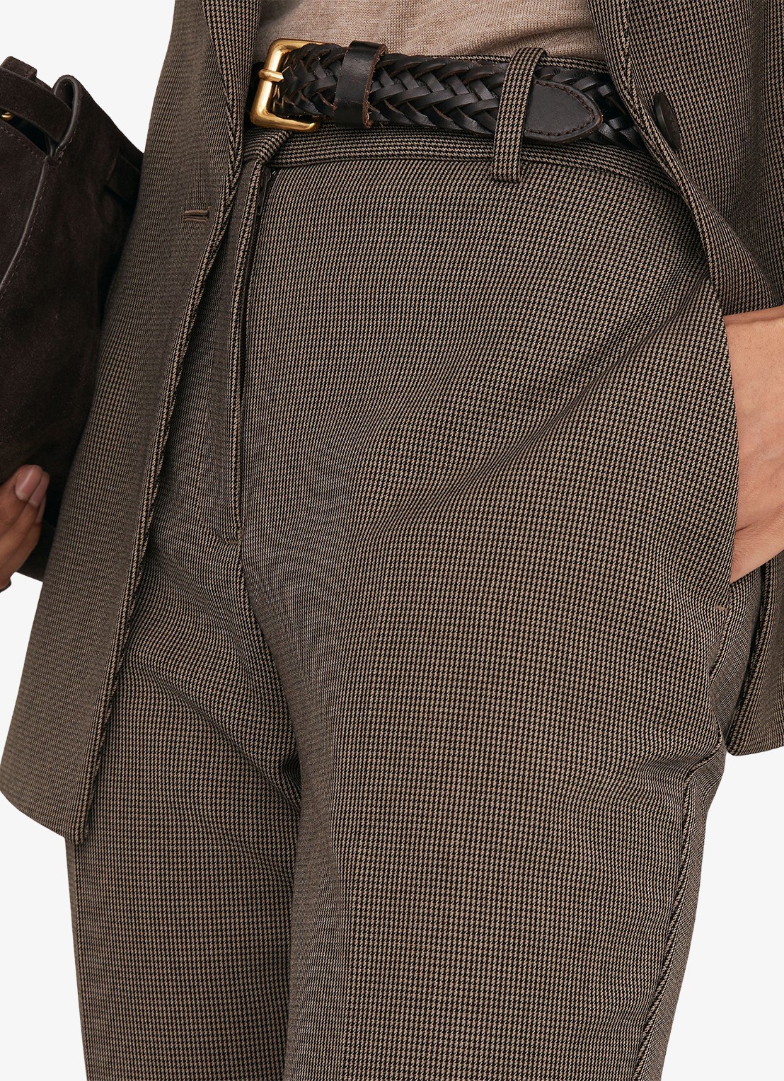 Reiss Gabi high waist slim fit pantalon met pied-de-poule dessin - detail 5 bruin