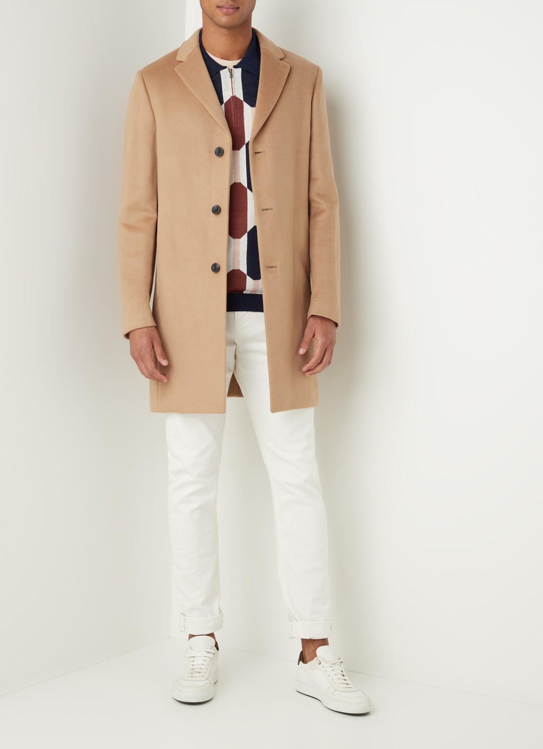 Reiss Gable mantel in wolblend met steekzakken - voorkant 3 camel