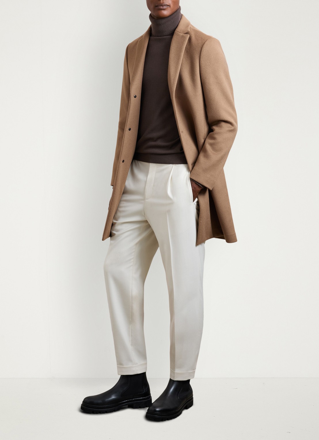 Reiss Gable mantel in wolblend - voorkant 2 lichtbruin
