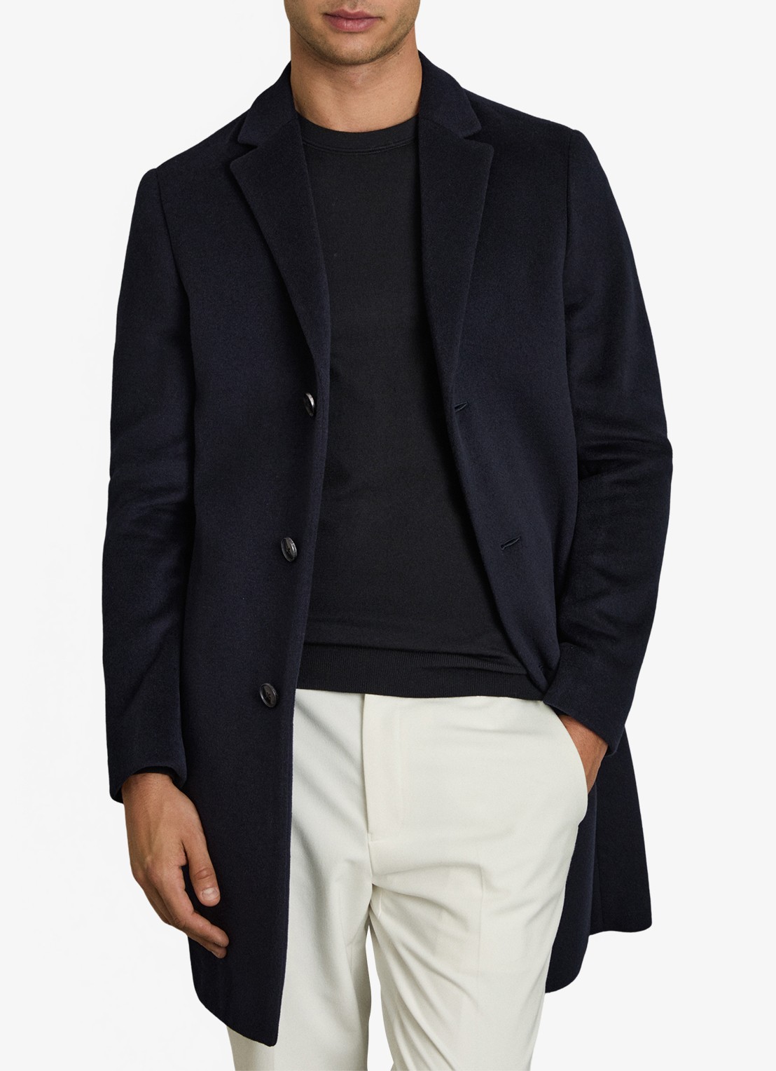 Reiss Gable mantel in wolblend - detail 4 navy / blauw