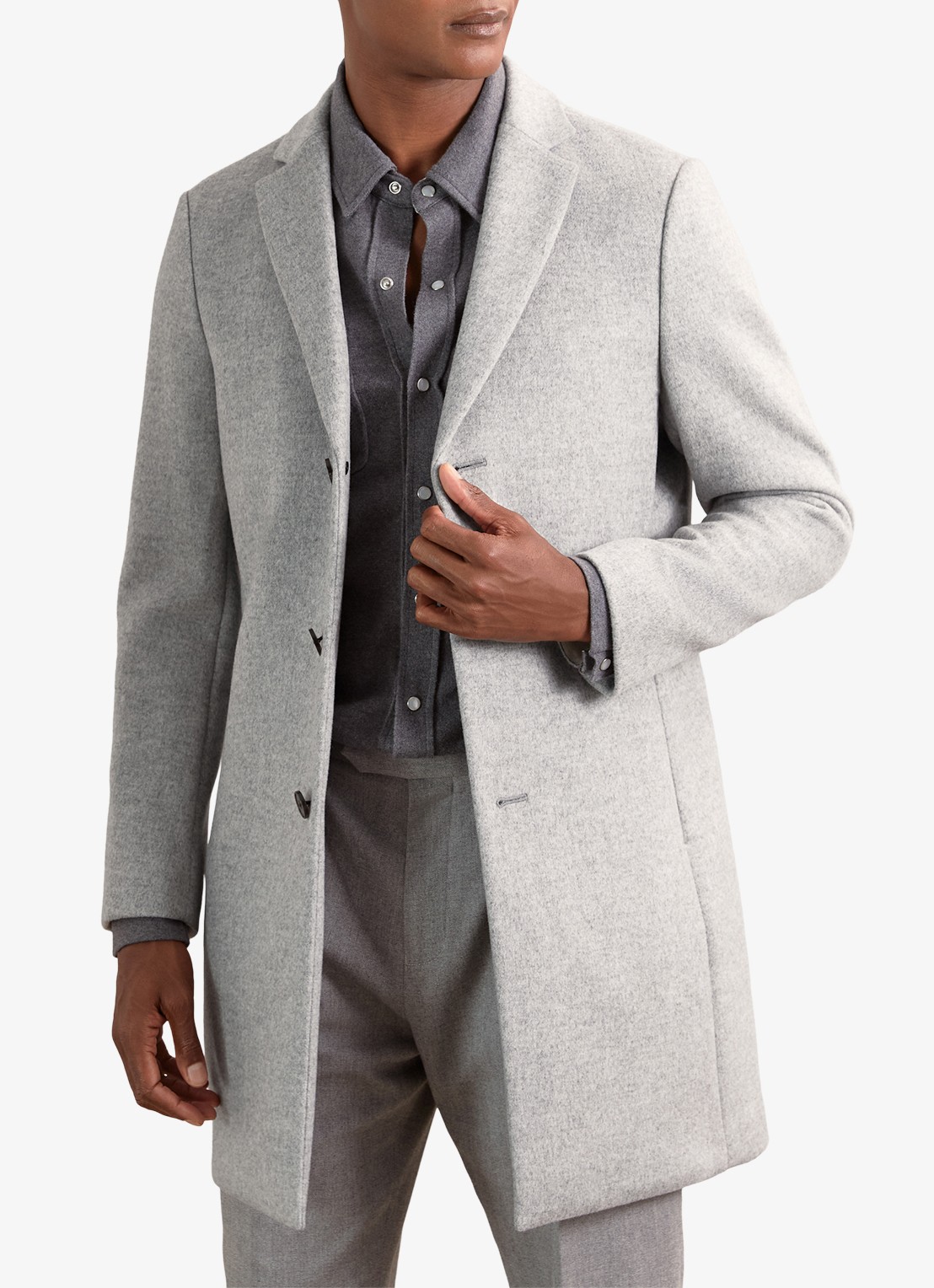 Reiss Gable mantel in wolblend - detail 3 soft grey / grijs