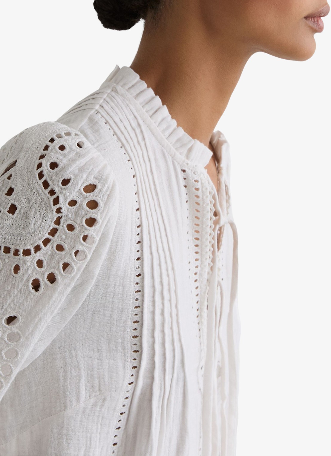 Reiss GIA Cotton Cheesecloth Broderie Mini Dress - detail 6 wit