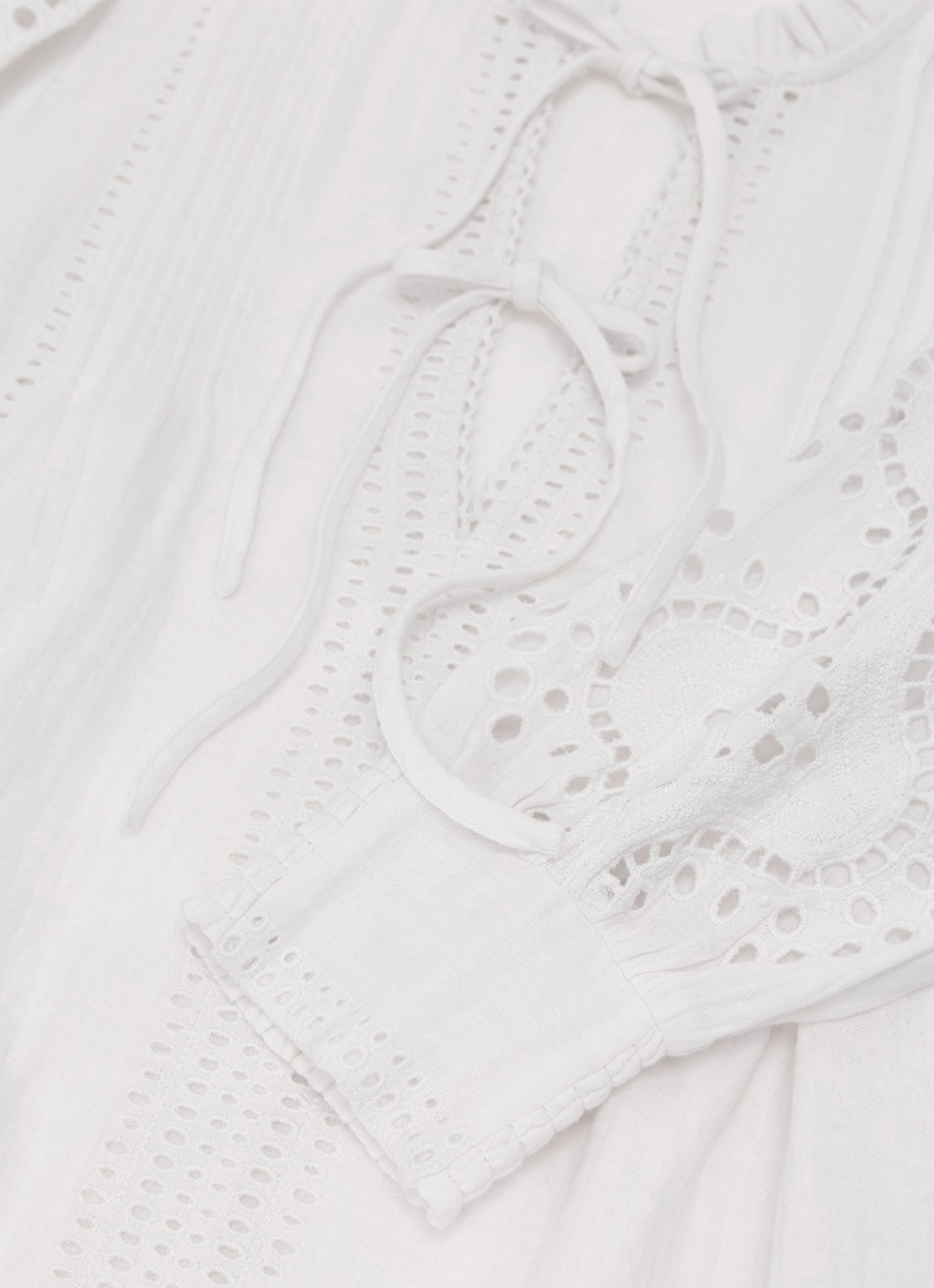 Reiss GIA Cotton Cheesecloth Broderie Mini Dress - detail 7 wit