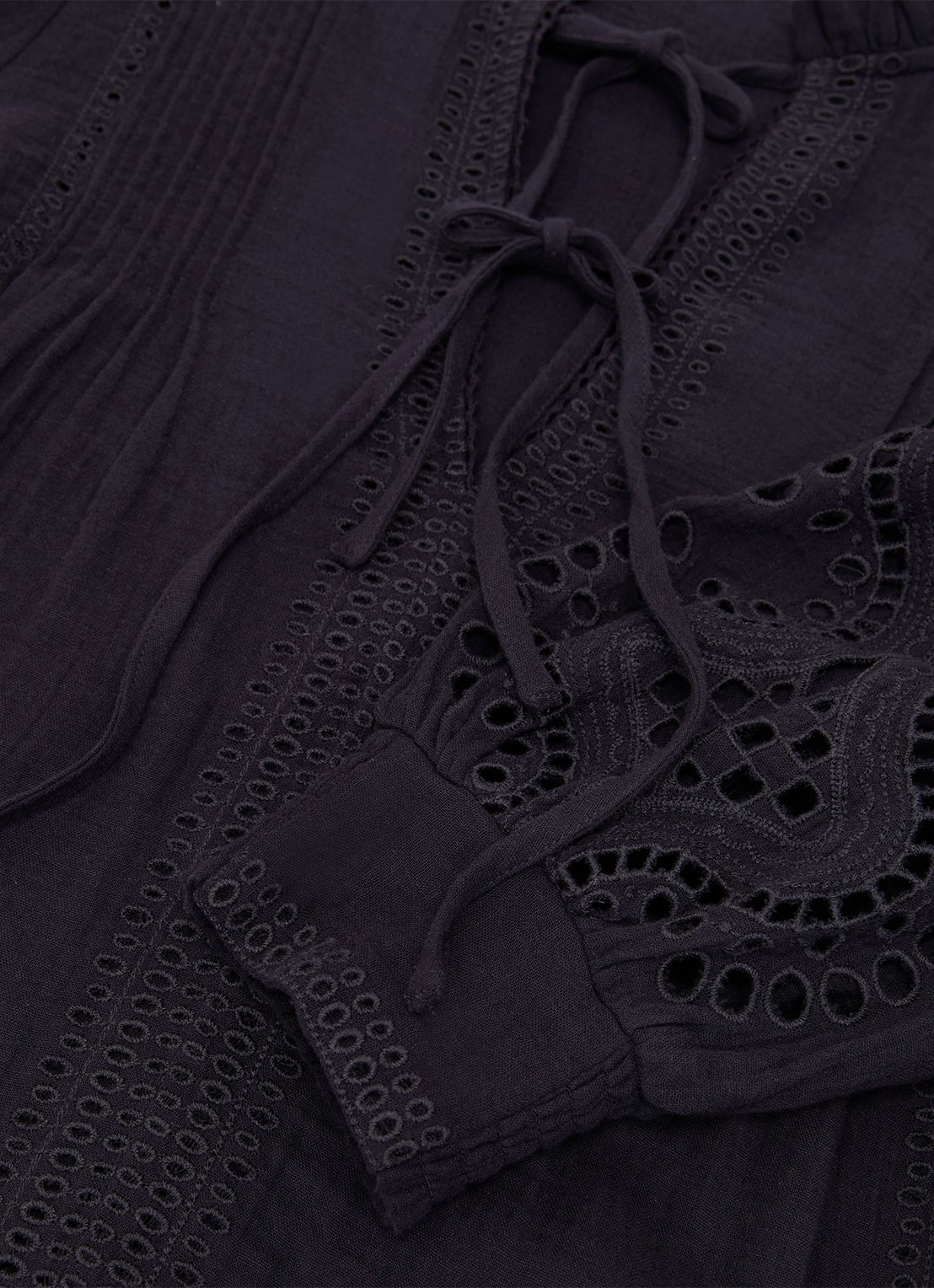 Reiss GIA Cotton Cheesecloth Broderie Mini Dress - detail 5 donkerblauw