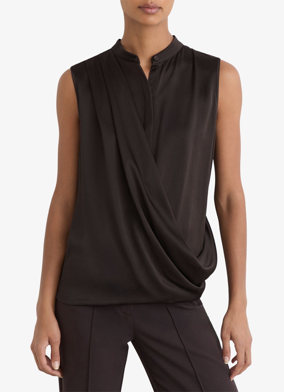 Reiss Gia mouwloze top van zijde  - detail antraciet