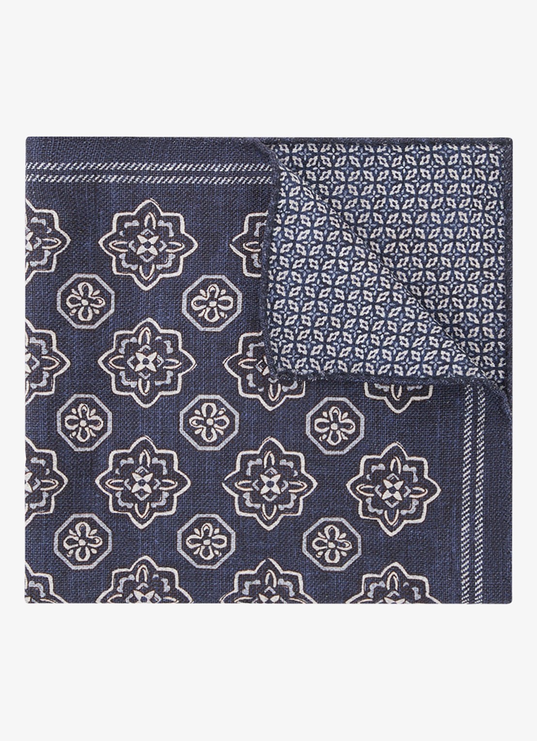 Reiss Gian pochet van zijde met grafische print - voorkant donkerblauw
