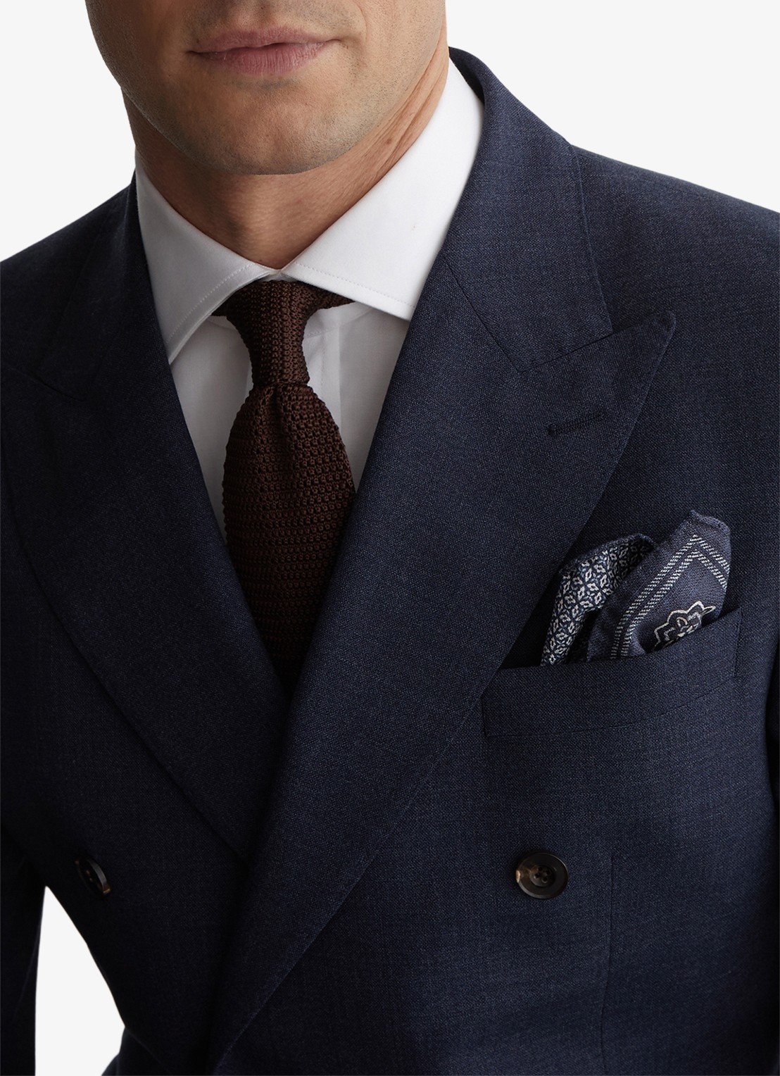 Reiss Gian pochet van zijde met grafische print - voorkant 2 donkerblauw