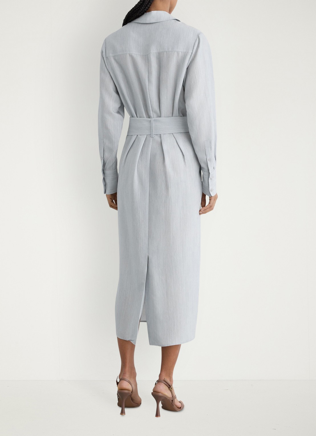 Reiss Gianna midi blousejurk in lyocellblend met strikceintuur - achterkant 7 blue / blauw