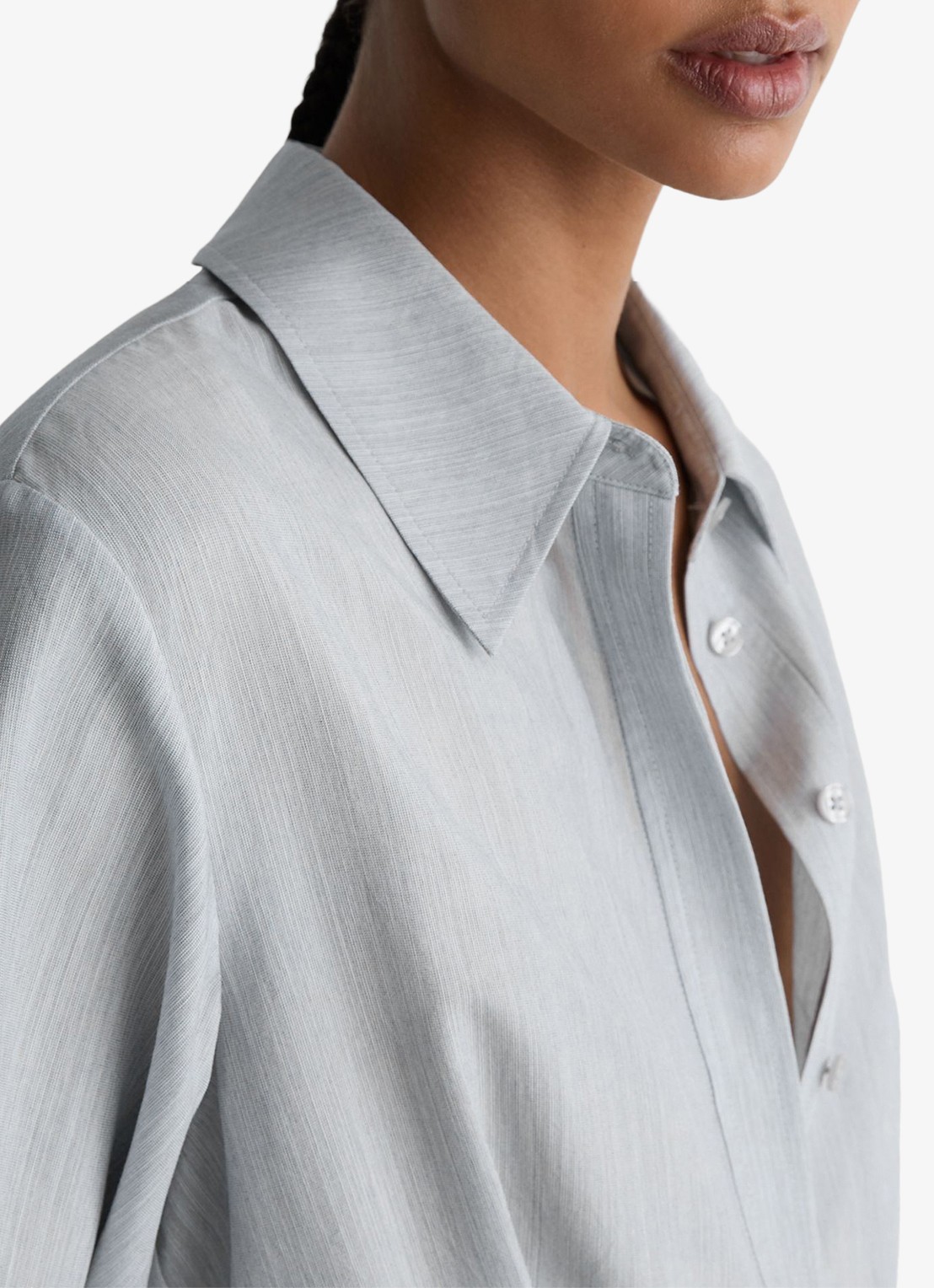 Reiss Gianna midi blousejurk in lyocellblend met strikceintuur - detail 5 blue / blauw