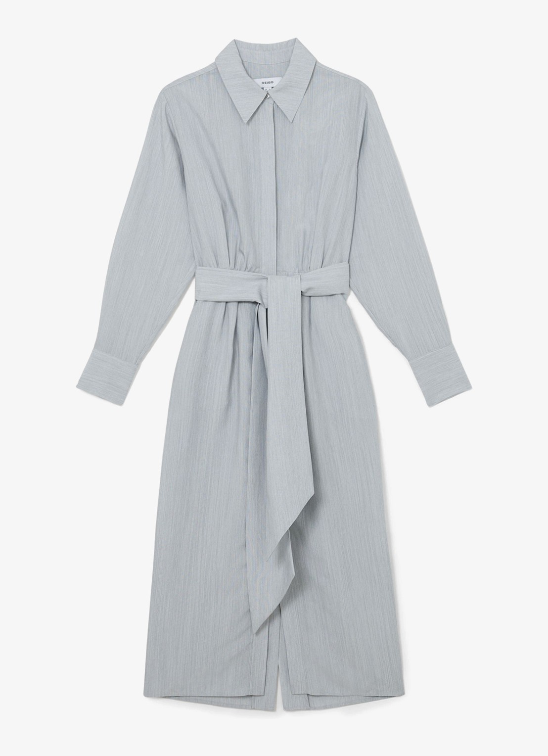 Reiss Gianna midi blousejurk in lyocellblend met strikceintuur - voorkant blue / blauw