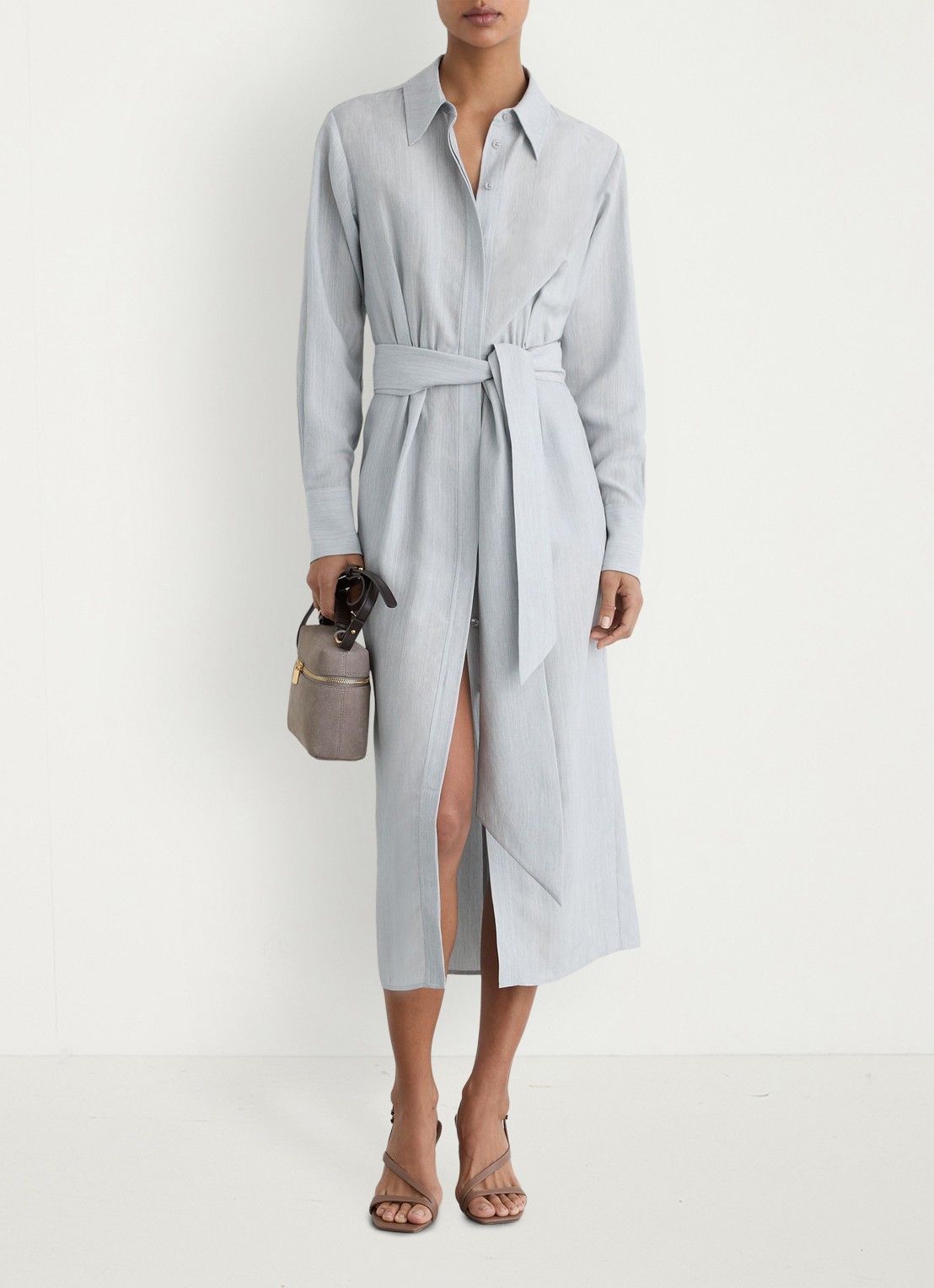 Reiss Gianna midi blousejurk in lyocellblend met strikceintuur - voorkant 2 blue / blauw