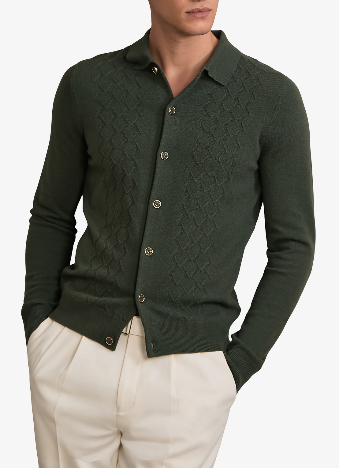 Reiss Gideon vest met textuur - detail 4 donkergroen