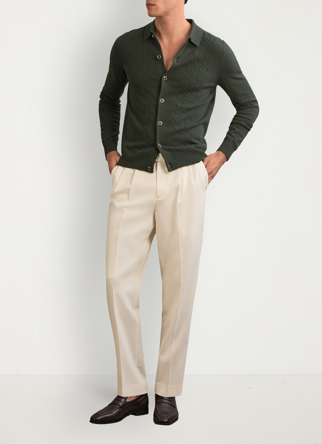 Reiss Gideon vest met textuur - voorkant 3 donkergroen